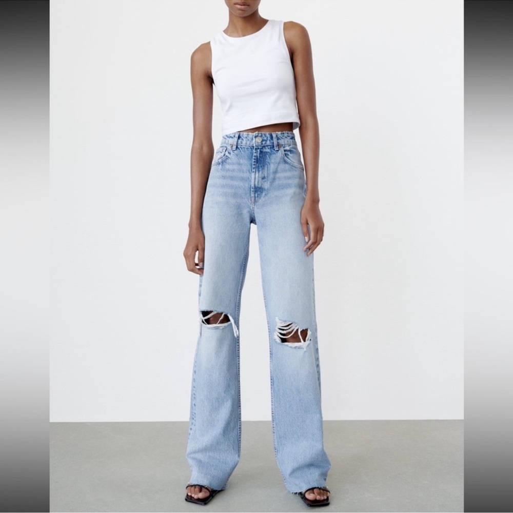 Zara High Rise Wide Leg Ripped Jeans Size 4